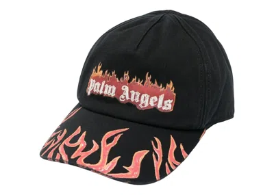 Pre-owned Palm Angels Men's  Flames Logo Baseball Cap In Black/orange