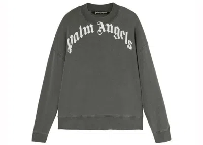Pre-owned Palm Angels Men's  Gd Curved Logo Crewneck Sweatshirt Sweater In Grey