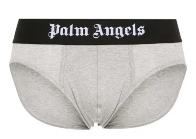 Pre-owned Palm Angels Men's  Gg Logowaistband Briefs (pack Of 2) In Grey/white/black In Multi