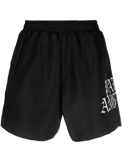 Pre-owned Palm Angels Men's  Gothic Logo Print Swimming Shorts In Black White