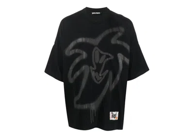 Pre-owned Palm Angels Men's  Graffitiprint Organic Cotton T-shirt In Black