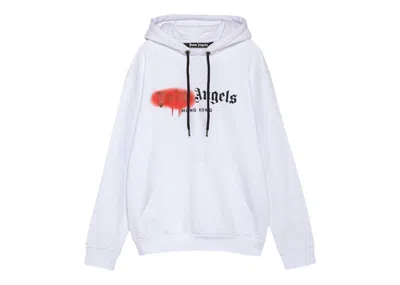 Pre-owned Palm Angels Men's  Hong Kong Sprayed Hoodie In White/orange