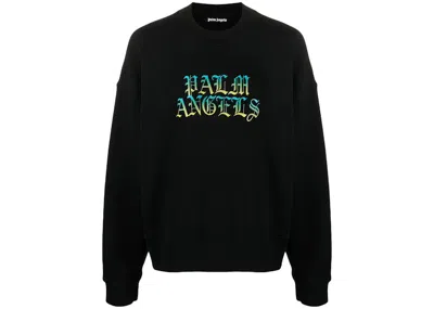 Pre-owned Palm Angels Men's  Hue Gothic Logo Crewneck Sweatshirt In Black