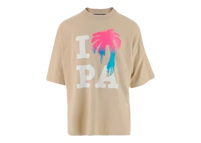 Pre-owned Palm Angels Men's  I Love Pa Tshirtin Beige In Sand