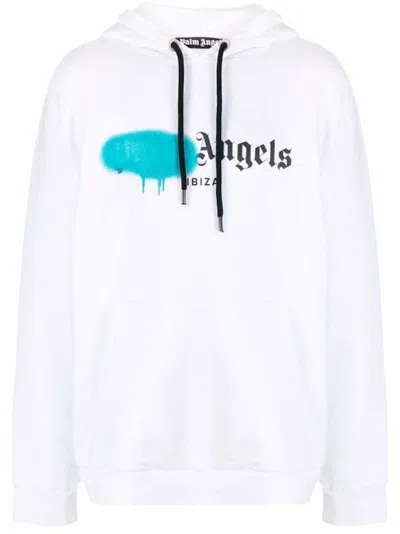 Pre-owned Palm Angels Men's  Ibiza Sprayed Hoodie In White