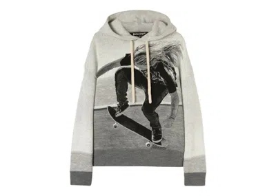 Pre-owned Palm Angels Men's  Jacquard Skater Hooded Sweater In Melange Grey/black