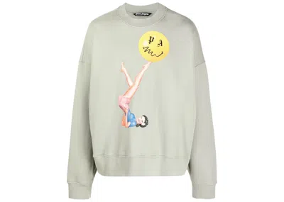 Pre-owned Palm Angels Men's  Juggler Pin Up Crewneck Sweatshirt In Light Green