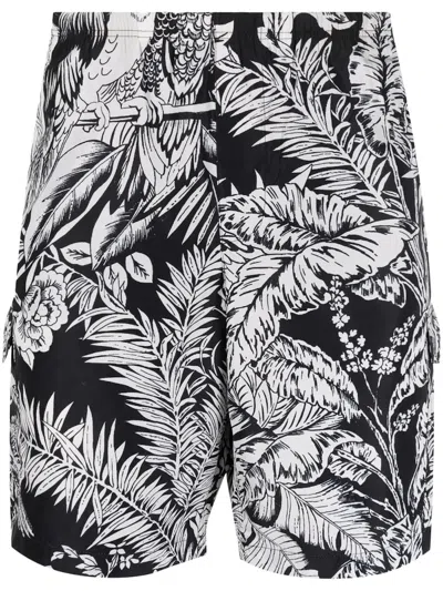 Pre-owned Palm Angels Men's  Jungle Parrots Swim Shorts In Black/white