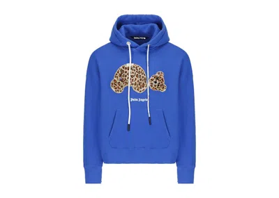 Pre-owned Palm Angels Men's  Leopard Kill The Bear Popover Hoodie In Blue/brown In Multi