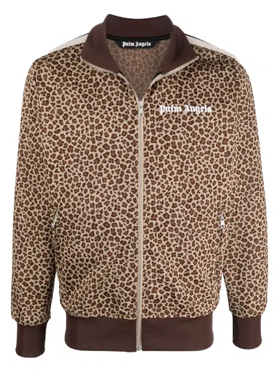 Pre-owned Palm Angels Men's  Leopard Track Jacket In Beige/off White In Sand