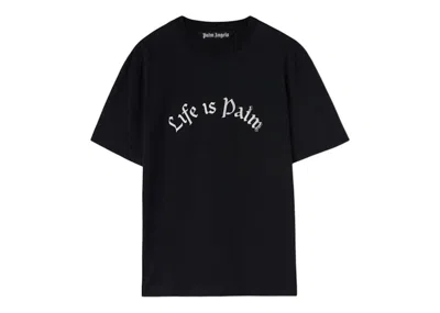 Pre-owned Palm Angels Men's  Life Is Palm Fitted T-shirt In Black/white