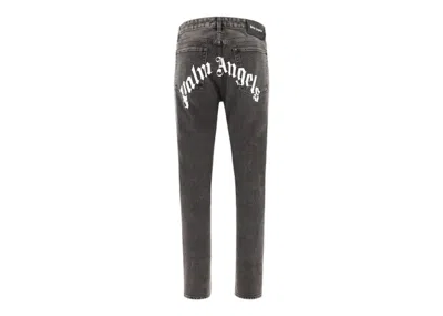 Pre-owned Palm Angels Men's  Logo Denim Straight Leg Jeans In Black/white