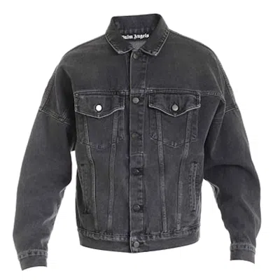 Pre-owned Palm Angels Men's  Logo Over Denim Jacket In Black