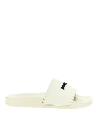 Pre-owned Palm Angels Men's  Logo Pool Sliders Sneakers In White