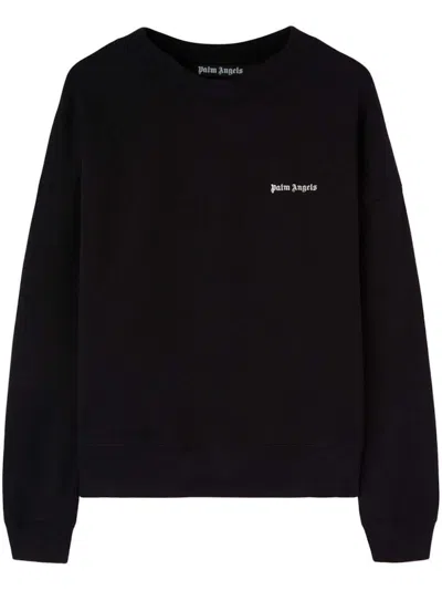 Pre-owned Palm Angels Men's  Logoembroidered Cotton Sweatshirt In Black/white