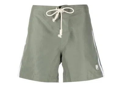 Pre-owned Palm Angels Men's  Logoembroidered Side Stripe Swim Shorts In Military Green