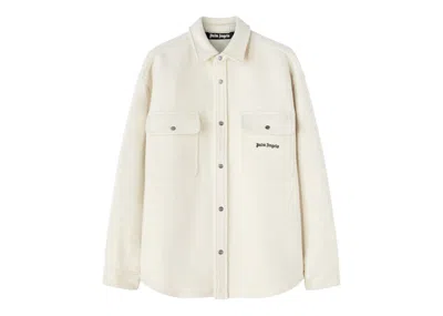 Pre-owned Palm Angels Men's  Logoembroidered Twill Shirt Jacket In White