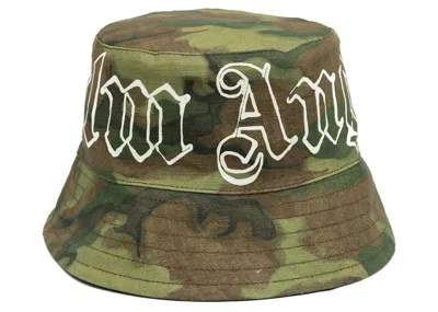 Pre-owned Palm Angels Men's  Logoprint Camouflage Bucket Hat In Green
