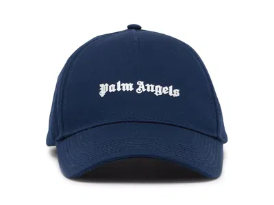 Pre-owned Palm Angels Men's  Logoprint Cotton Snapback Cap In Navy Blue/white