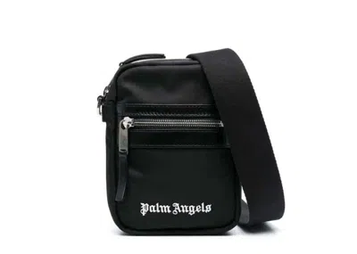 Pre-owned Palm Angels Men's  Logoprint Leather Crossbody Bag In Black