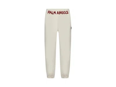 Pre-owned Palm Angels Men's  Logoprinted Elasticated Waist Track Pants In White/red In Multi