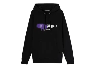 Pre-owned Palm Angels Men's  London Sprayed Hoodie In Black/purple In Multi