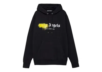 Pre-owned Palm Angels Men's  Los Angeles Sprayed Hoodie In Black/yellow