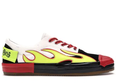 Pre-owned Palm Angels Men's  Low Top Colo Flame Sneakers In White/yellow/red