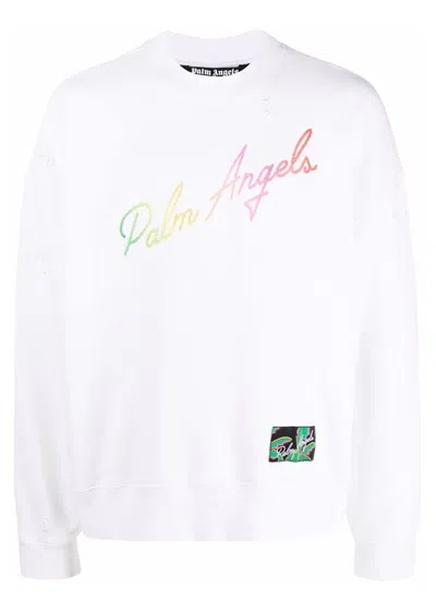 Pre-owned Palm Angels Men's  Miami Logo Crewneck Sweatshirt In White