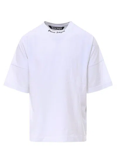 Pre-owned Palm Angels Men's  Mock Neck Logo Oversized T-shirt In White/black Ss22