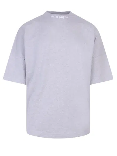 Pre-owned Palm Angels Men's  Mock Neck Logo T-shirt In Grey/white