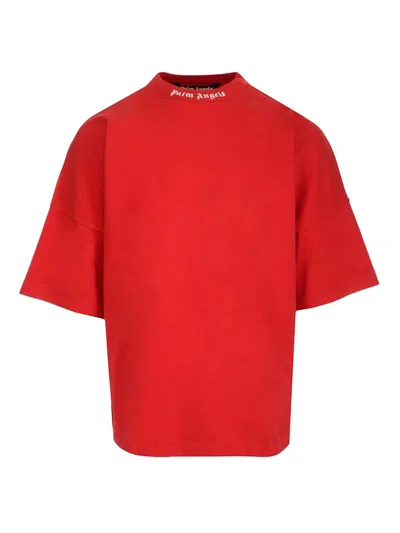 Pre-owned Palm Angels Men's  Mock Neck Logo T-shirt In Red/white