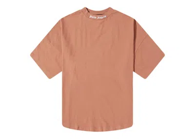 Pre-owned Palm Angels Men's  Mock Neck Logo T-shirt In Tan/white