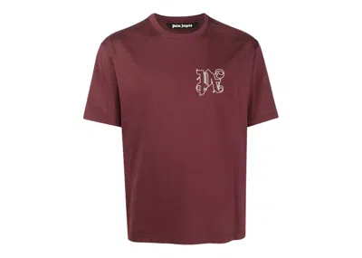 Pre-owned Palm Angels Men's  Monogram Cotton T-shirt In Bordeaux Red/white
