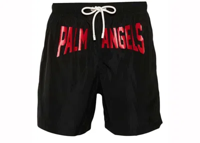 Pre-owned Palm Angels Men's  Pa City Logoprint Swim Shorts In Black/bright Red