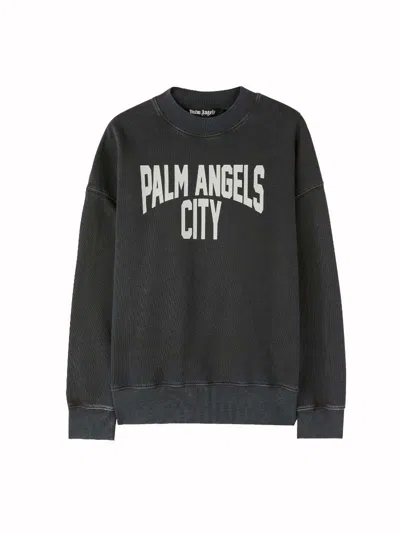 Pre-owned Palm Angels Men's  Pa City Washed Crewneck Sweatshirt In Dark Grey/white