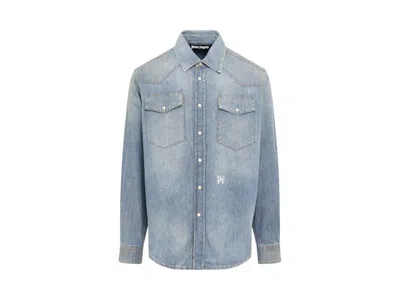 Pre-owned Palm Angels Men's  Pa Monogram Denim Shirt In Blue