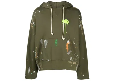 Pre-owned Palm Angels Men's  Paint Palm Tree Sweatshirt In Green