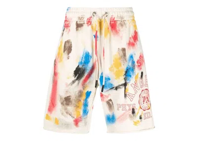 Pre-owned Palm Angels Men's  Painted College Logo Sweat Shorts In White