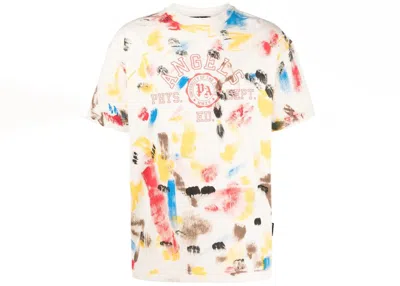 Pre-owned Palm Angels Men's  Painted College T-shirt In Off White/red