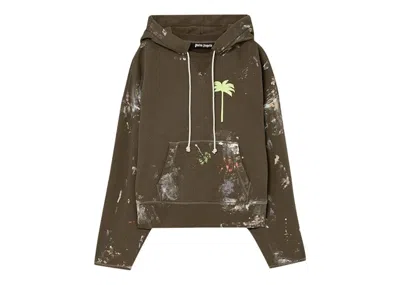 Pre-owned Palm Angels Men's  Painted Raw Cut Hoodie In Green