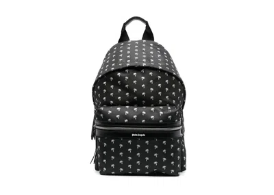 Pre-owned Palm Angels Men's  Palm Logo Allover Print Backpack In Mini Black/white