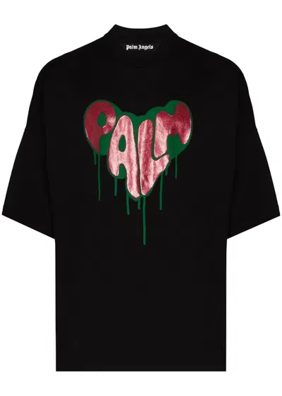 Pre-owned Palm Angels Men's  Palm Spray Heart T-shirt In Black Red Green In Multi