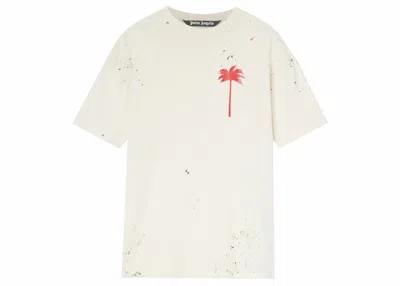 Pre-owned Palm Angels Men's  Palm Tree Painted T-shirt In Off White/red In Multi