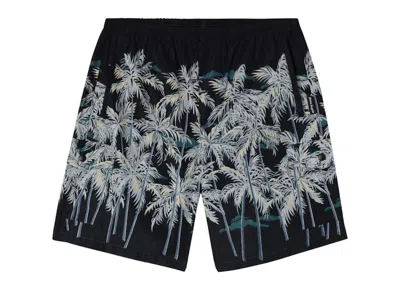 Pre-owned Palm Angels Men's  Palm Tree Print Swim Shorts In Black/white