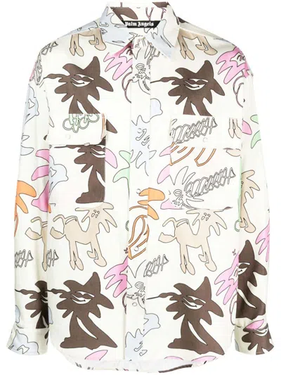 Pre-owned Palm Angels Men's  Palmity Allover Logo Overshirt In Multi