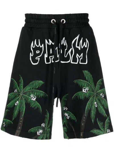 Pre-owned Palm Angels Men's  Palms & Skull Vintage Sweatshorts In Black/green