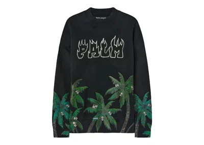 Pre-owned Palm Angels Men's  Palms & Skulls Vintage Crewneck Sweatshirt In Black/green