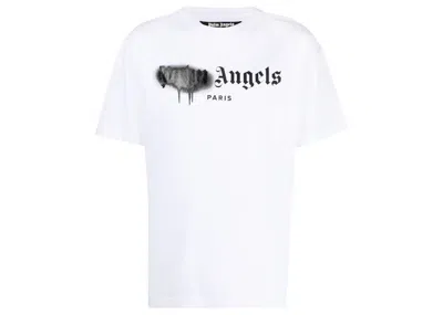 Pre-owned Palm Angels Men's  Paris Sprayed Logo T-shirt In White