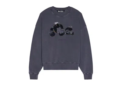 Pre-owned Palm Angels Men's  Patchwork Ripped Bear Crewneck Sweatshirt In Grey